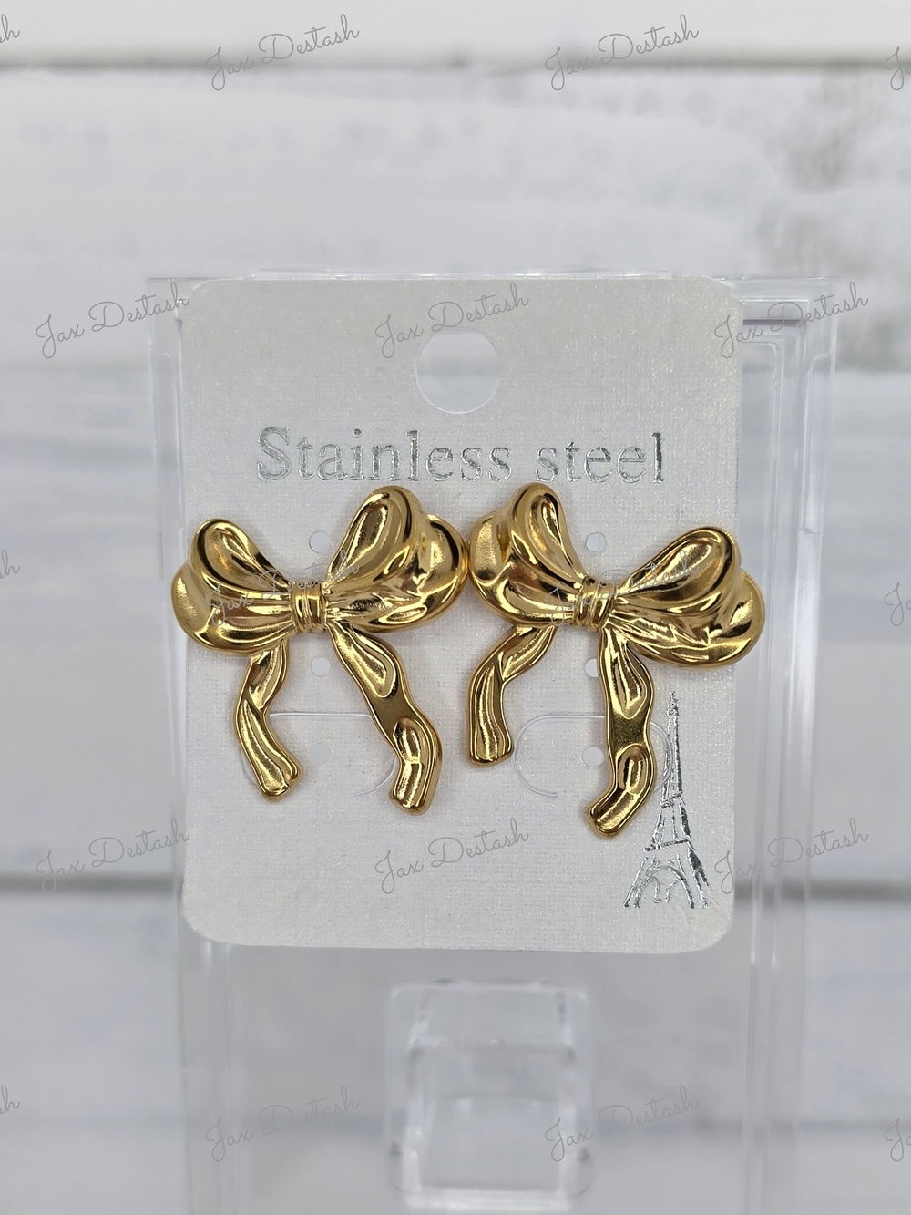 Gold Bow Stainless Steel Stud Earrings ER1138